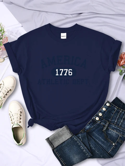America 1776 Athletic Dept Letter T-shirt Female Sport Crop Top Cool Hip Hop Tee Shirt Soft Breathable T Shirt