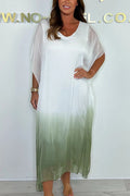 Fashionable Gradient Tie-dye Loose V-neck Midi Dress