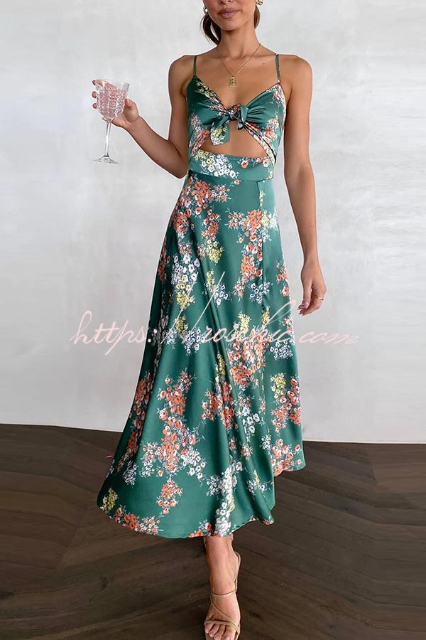 Dreamers Satin Tie Up Slit Midi Dress