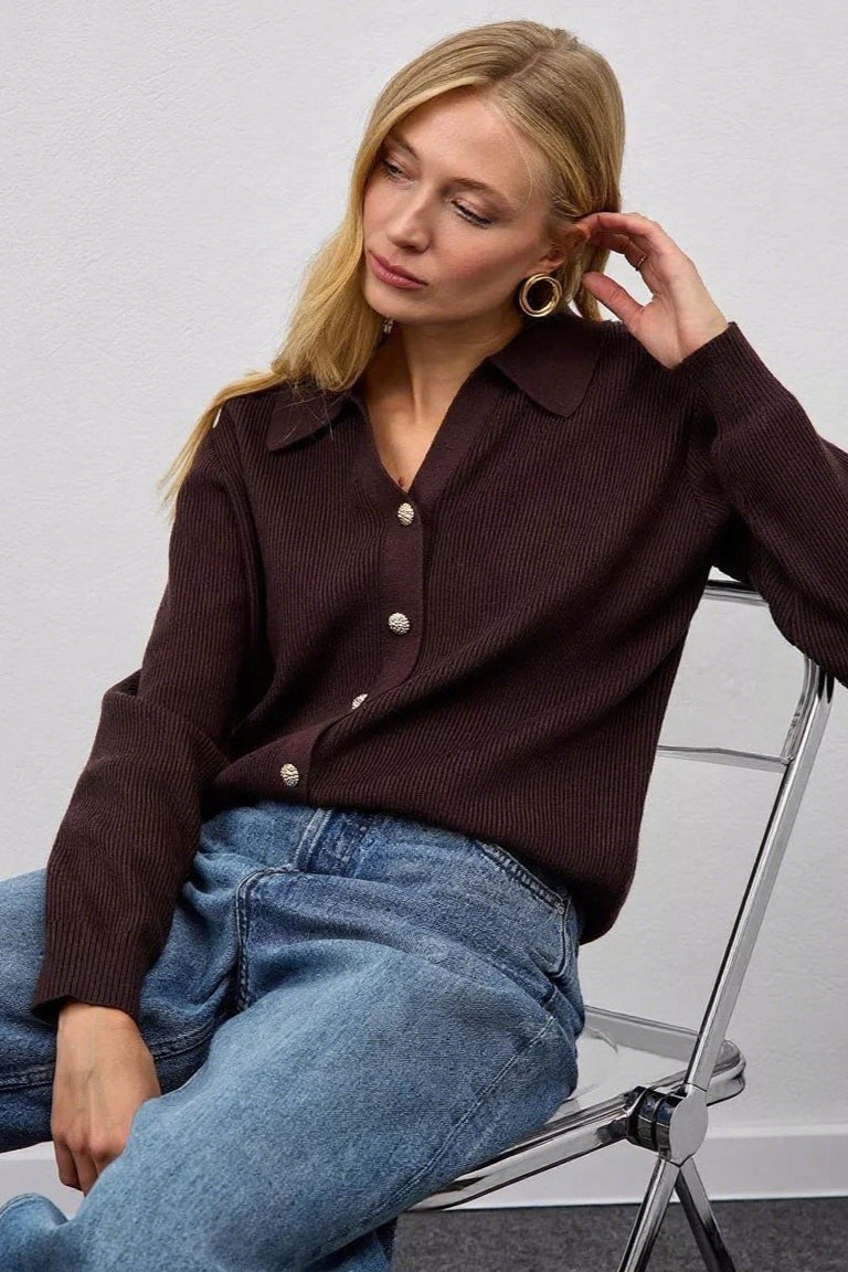 V Neck Button Down Cardigan