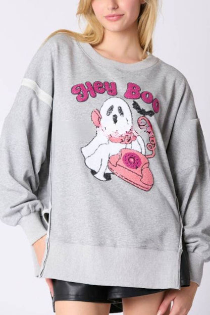 Halloween Cartoon Ghost Sequined Sweatshirt Top