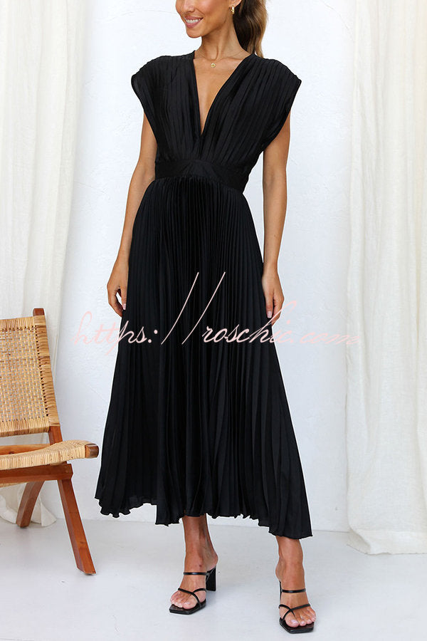 Hello Satin Pleated Midi Dress