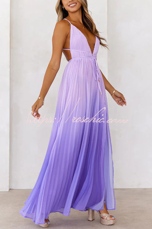 Love Letter to You Pleated Gradient Print Back Tie-up Slit Maxi Dress