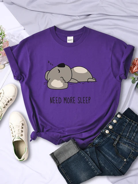 Need More Sleep Cartoons Bear T-shirt Street All-math Tops Hip Hop Clothing Personality Female Short Sleeve