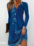 Long Sleeves Loose Printed V-neck Mini Dresses