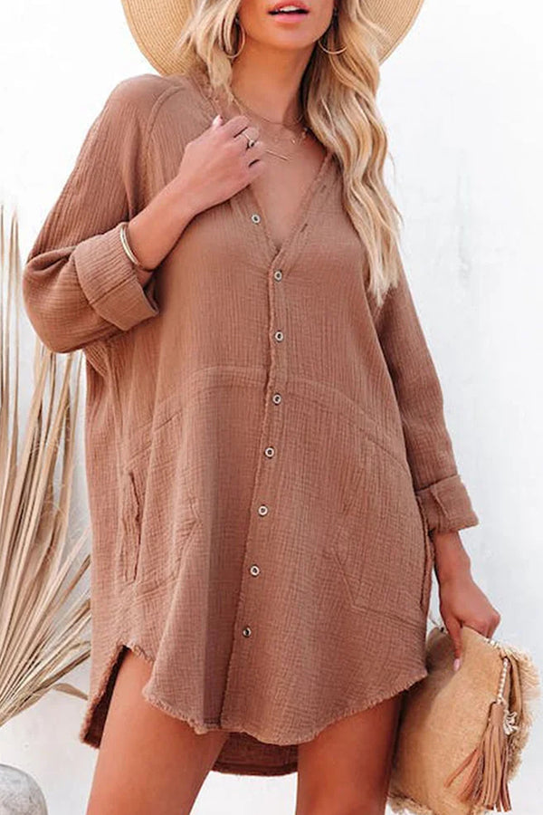 Loose Mid-length Jacket Color Shirt Mini Dress