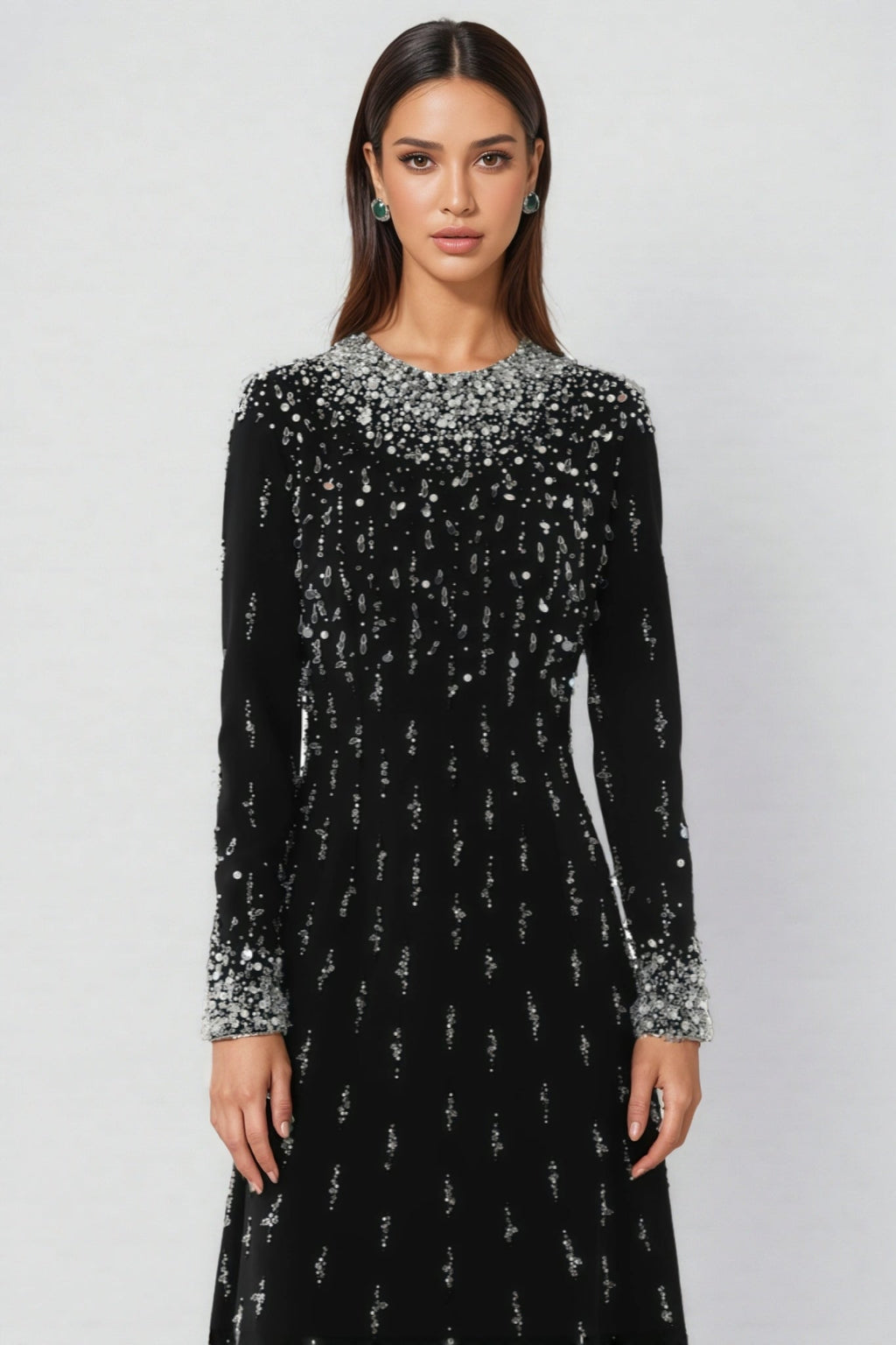 Jarety Long Sleeve Beaded Maxi Dress