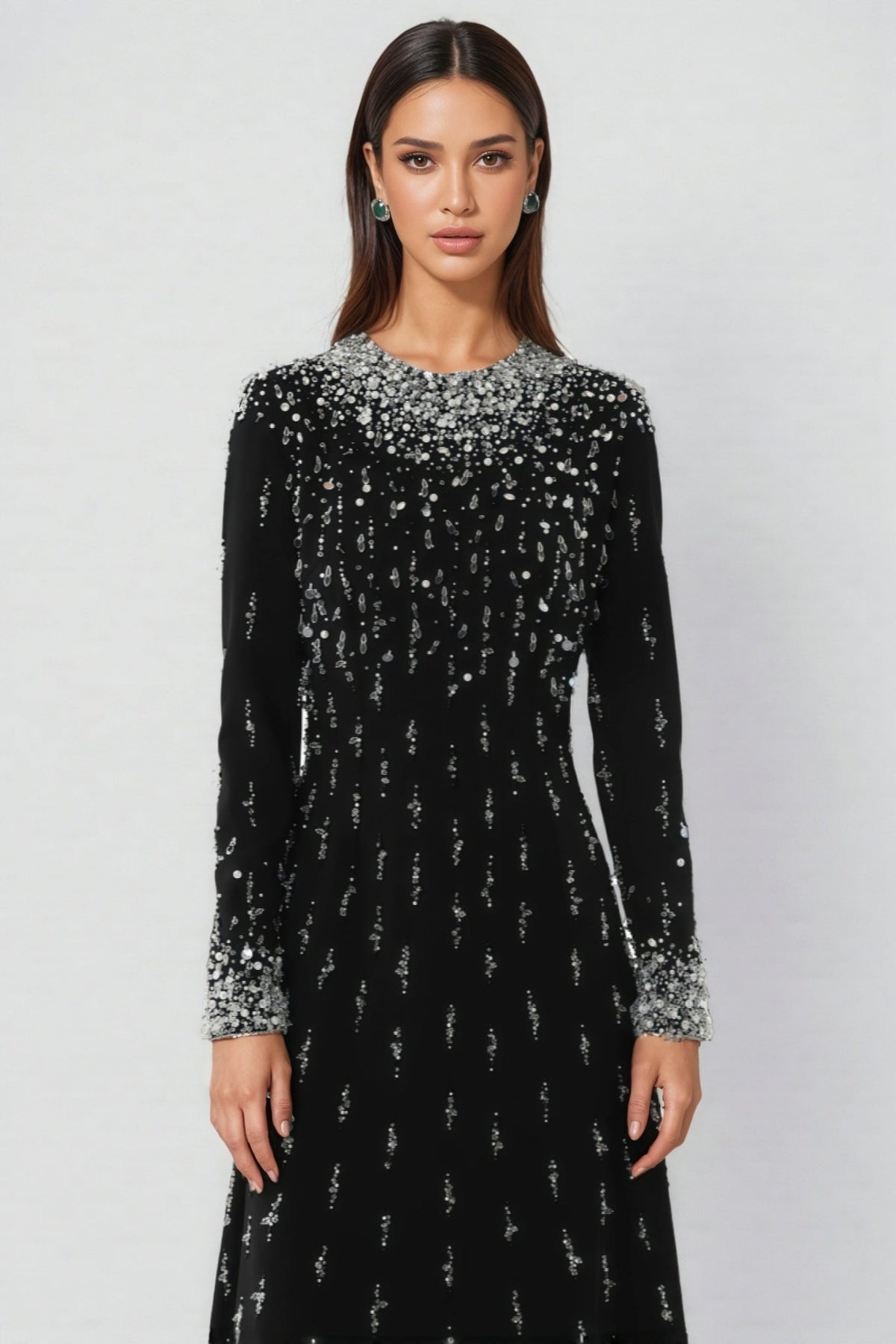 Jarety Long Sleeve Beaded Maxi Dress