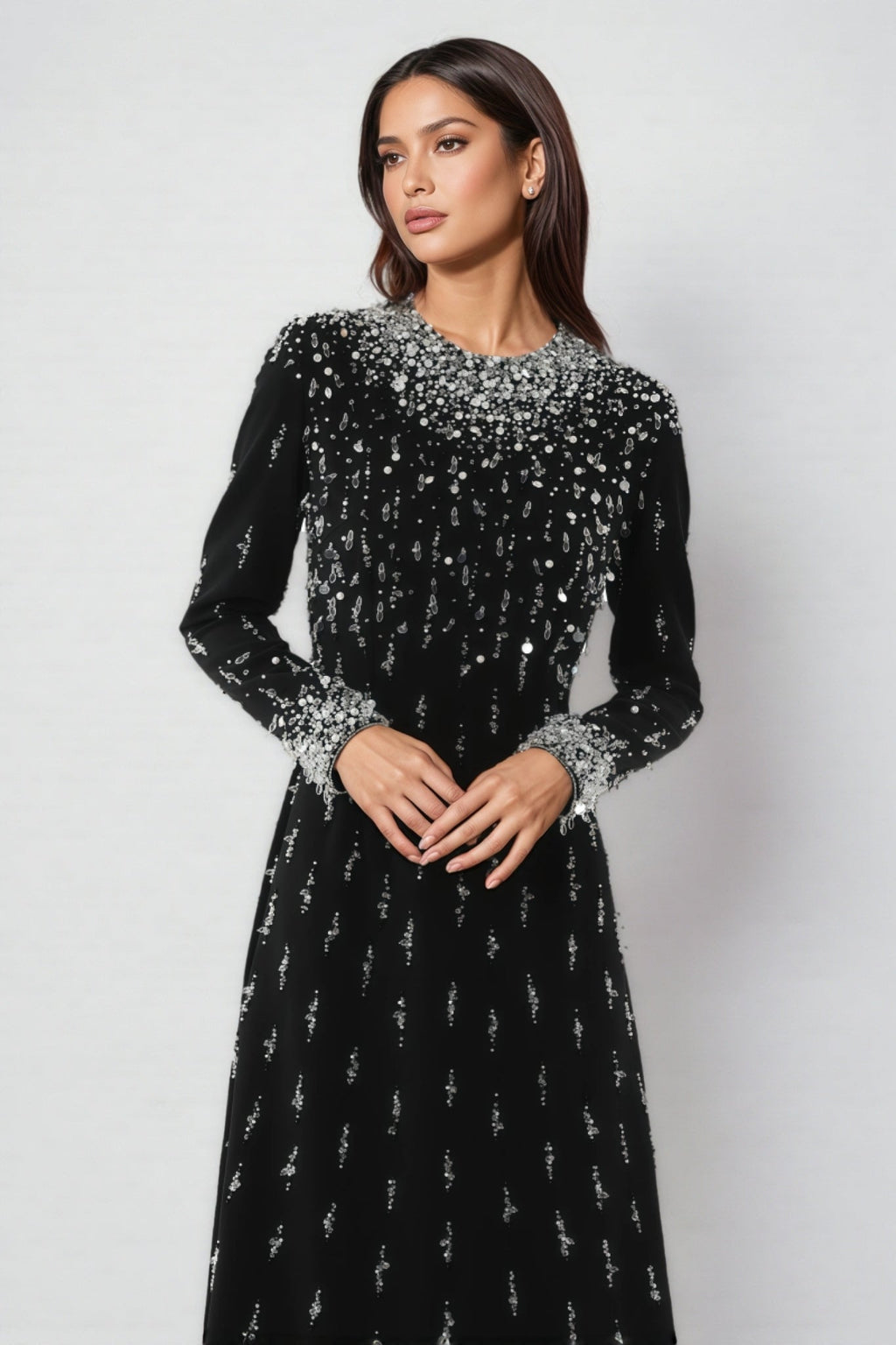 Jarety Long Sleeve Beaded Maxi Dress