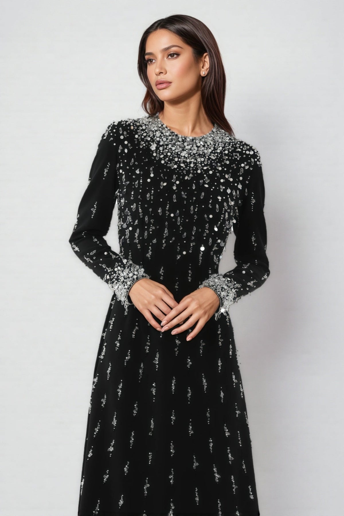 Jarety Long Sleeve Beaded Maxi Dress
