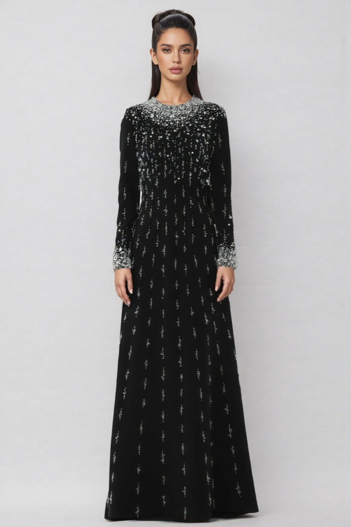 Jarety Long Sleeve Beaded Maxi Dress