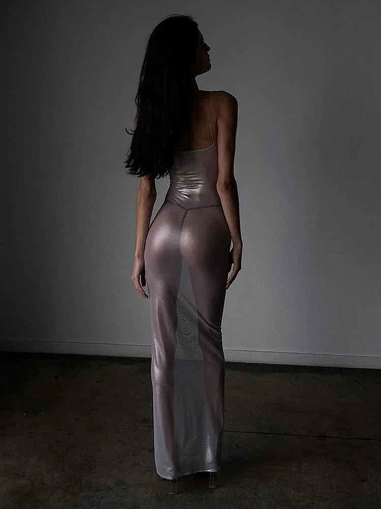 See Through Maxi Dress Strappy Dresses Body-shaping Vestido Female Hipster Attirewear Clothing