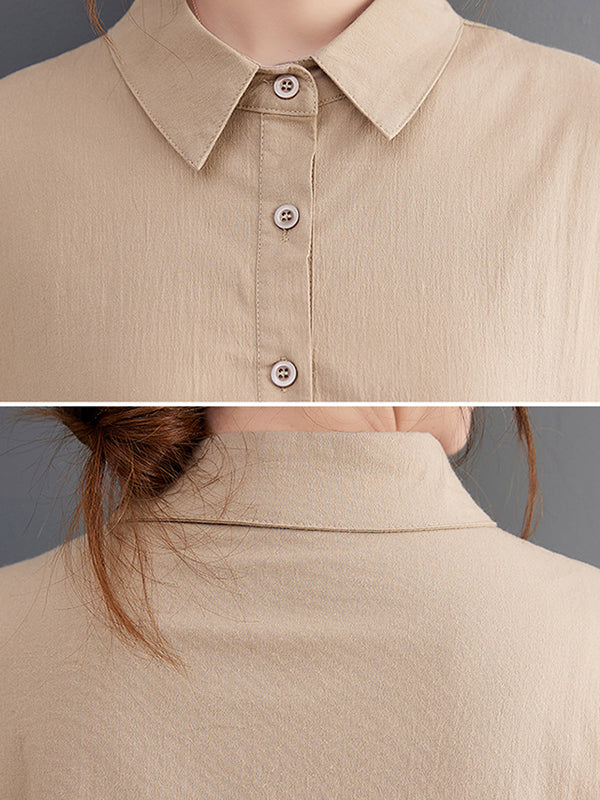 Long Sleeves Loose Contrast Color Split-joint Lapel Collar Midi Dresses