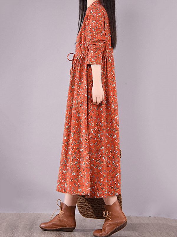 Original Lapel Frenum Printed Midi Dress