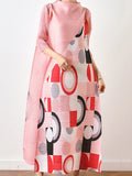 Loose Geometric Printed Pleated Midi Dress