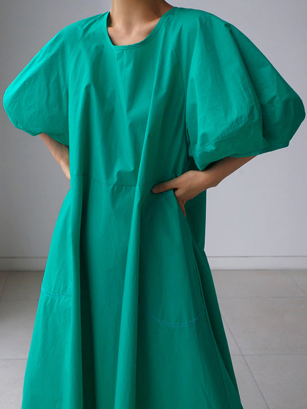 Original Bishop Sleeve Color Midi Dress