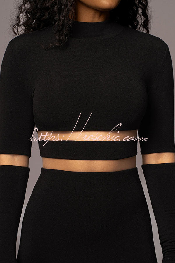 Noir the One High Neck Long Sleeve Midi Dress