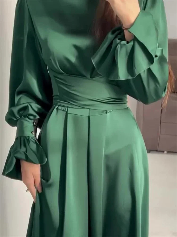 Ruffled Bandage Maxi Dress for Patchwork Slim Lace-up Evening Partywear Long Dress