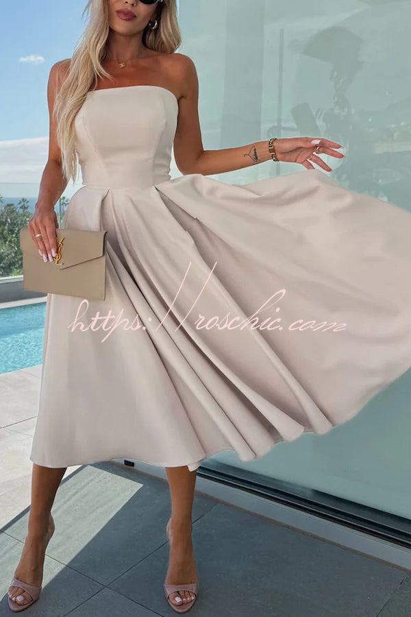 Sweet Cascade Color Off Shoulder Pocket Full Hem Midi Dress