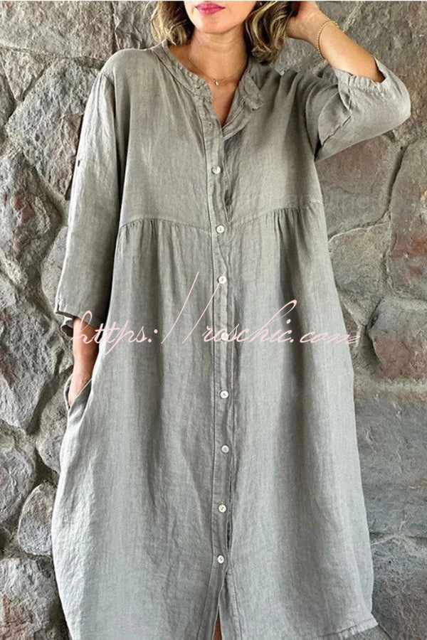 Mindful Cotton Blend Color Button Midi Dress