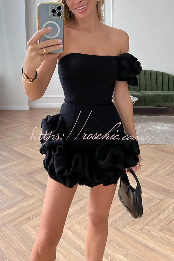 Delightful and Vibe Off Shoulder Flounce Bottom Mini Dress