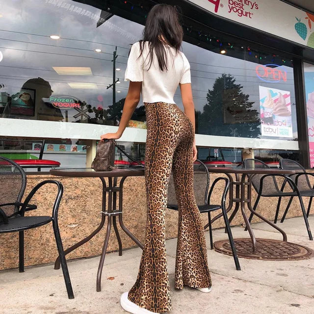 High Waist Leopard Print Flare Leggings Autumn Winter Bodycon Trousers Club Pants
