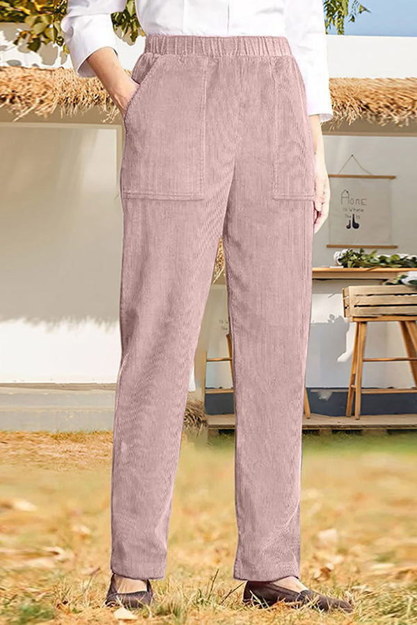 Color Elastic Waist Striped Straight Pants