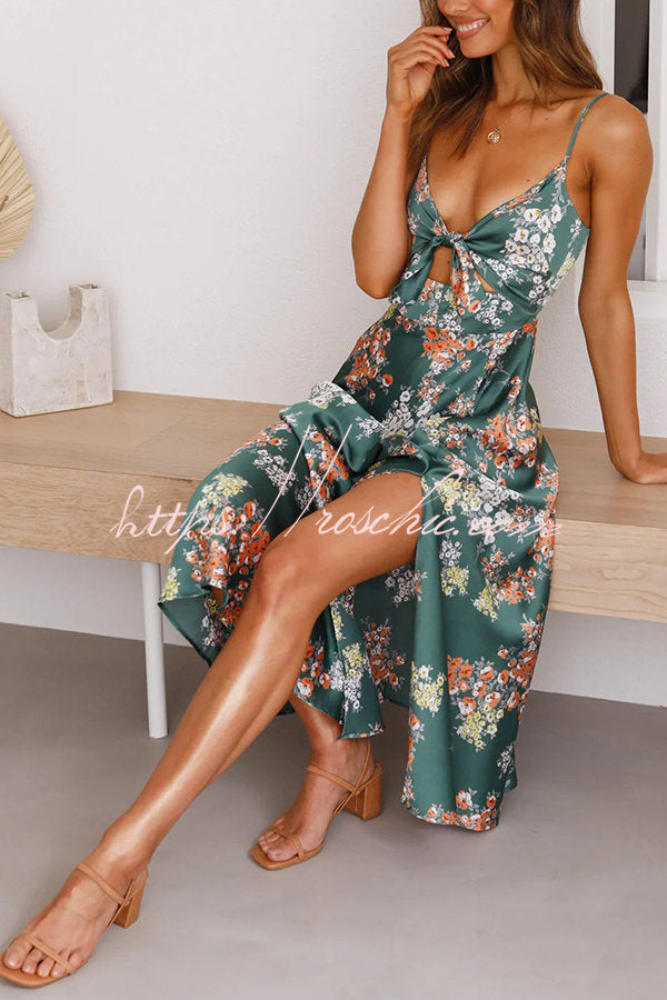 Dreamers Satin Tie Up Slit Midi Dress