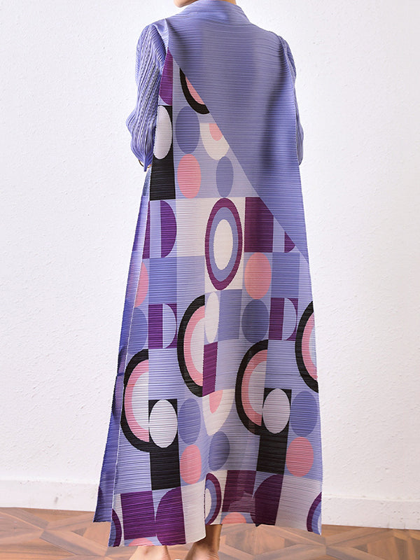 Loose Geometric Printed Pleated Midi Dress
