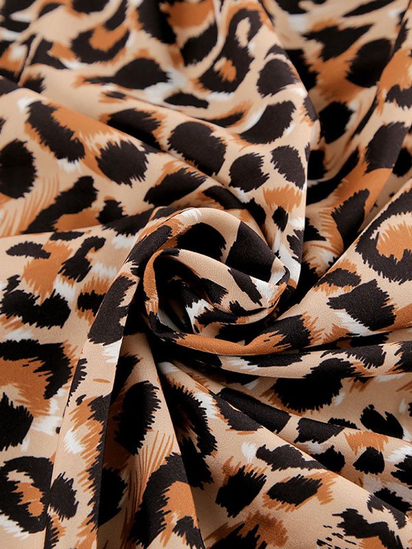 Loose Puff Sleeves Leopard Pleated Printed Split-joint Peter Pan Collar Mini Dresses Shirt Dress
