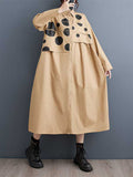 A-line Long Sleeves Asymmetric Buttoned Polka Dot Split-joint Lapel Midi Dresses
