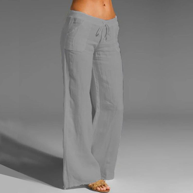 Retro Linen Trousers Elastic Pants
