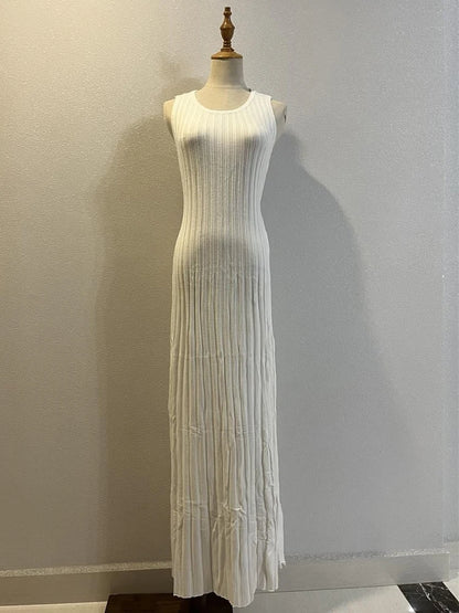 Knitwear White Long Dress for Sleeveless High Waist Slim Strapless Loose Dress Basic Maxi Dress