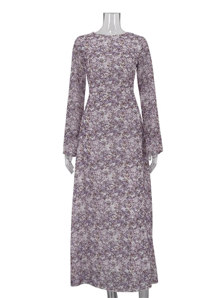 Printed Maxi Dress for Lace-up Long Sleeve Party Dress High Waist Bandage ’s Bodycon Dress New