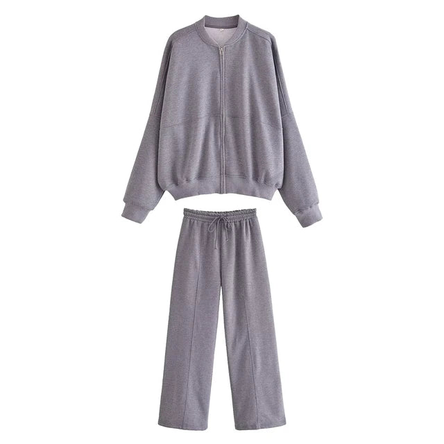 Lace Up Pant Sets Loose V Neck Cardigan Woman Autumn Winter Sports Pants 2 Piece Sets Outfits