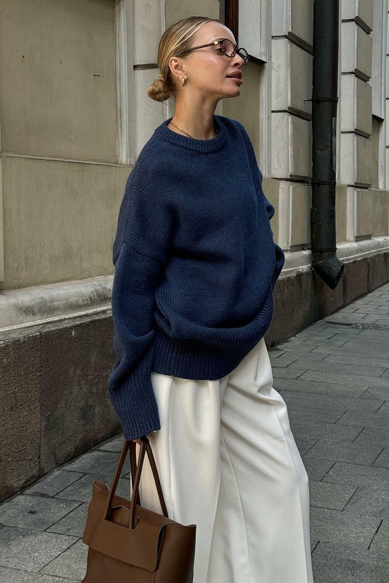 Classic Crew Neck Relaxed Knit Sweater