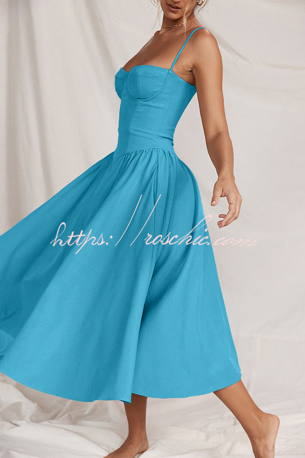 Color Buttonless Bandeau Side Pocket Midi Dress