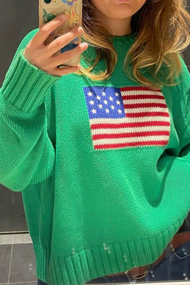Harajuku Retro Us Flag High Neck Sweater