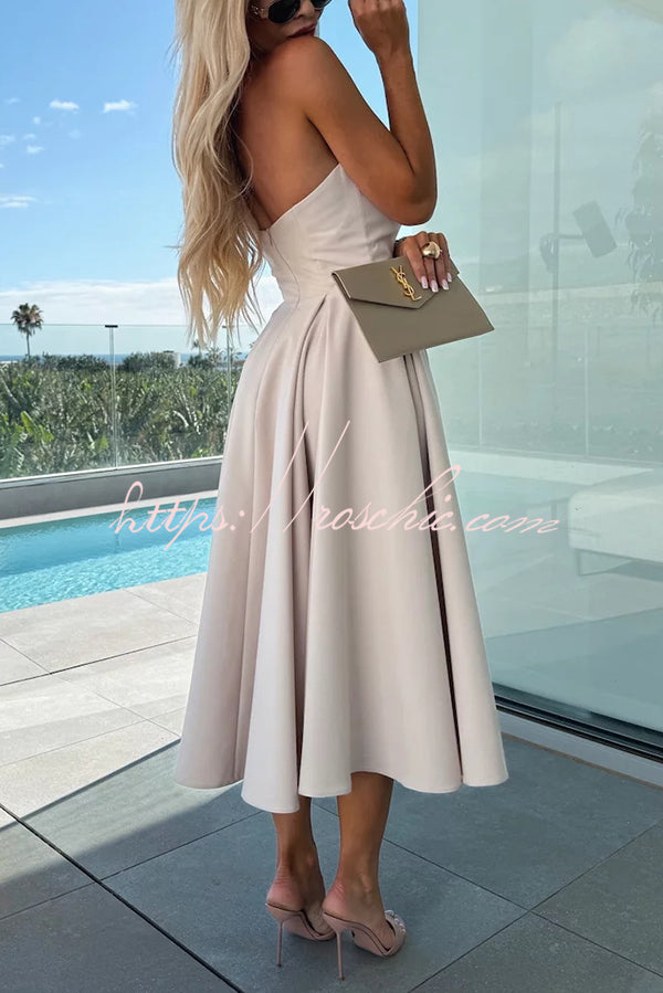 Sweet Cascade Color Off Shoulder Pocket Full Hem Midi Dress
