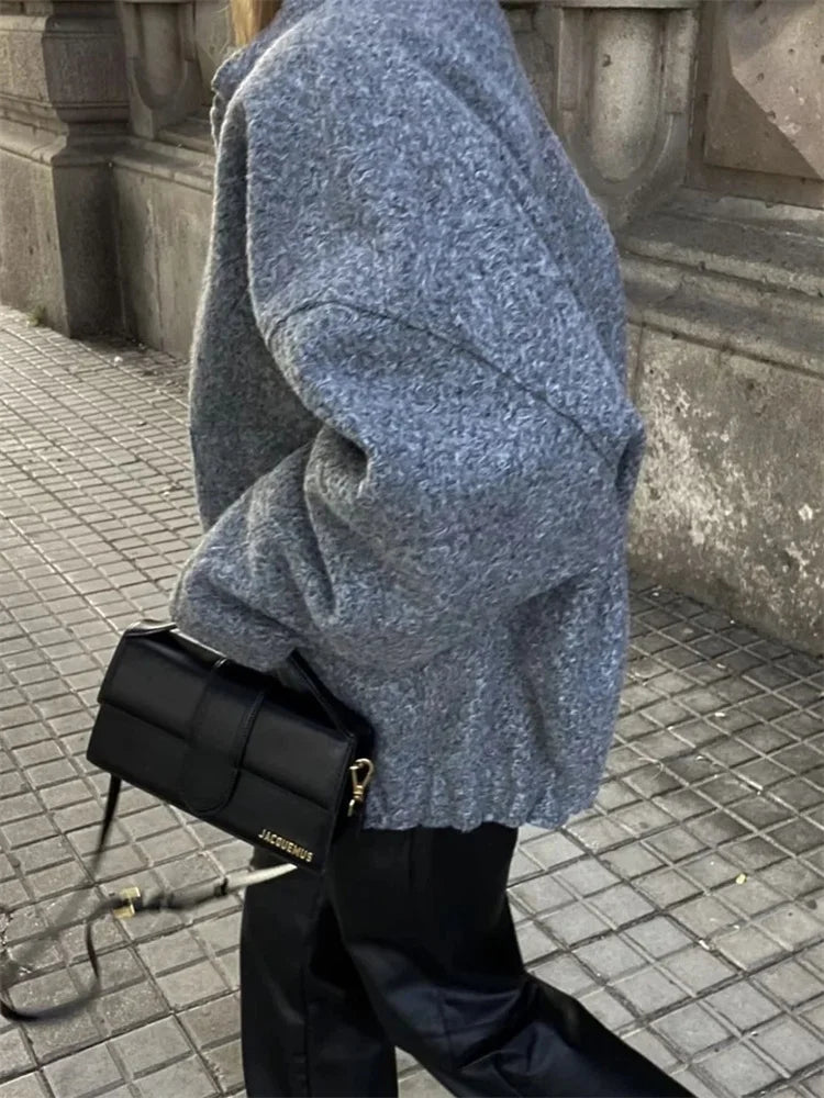 Loose High Waist Outwear Sweater for Long Sleeve Slim Pocket Patchwork Autumn Cardigan Knitwear ’s Coat