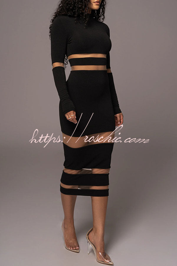 Noir the One High Neck Long Sleeve Midi Dress