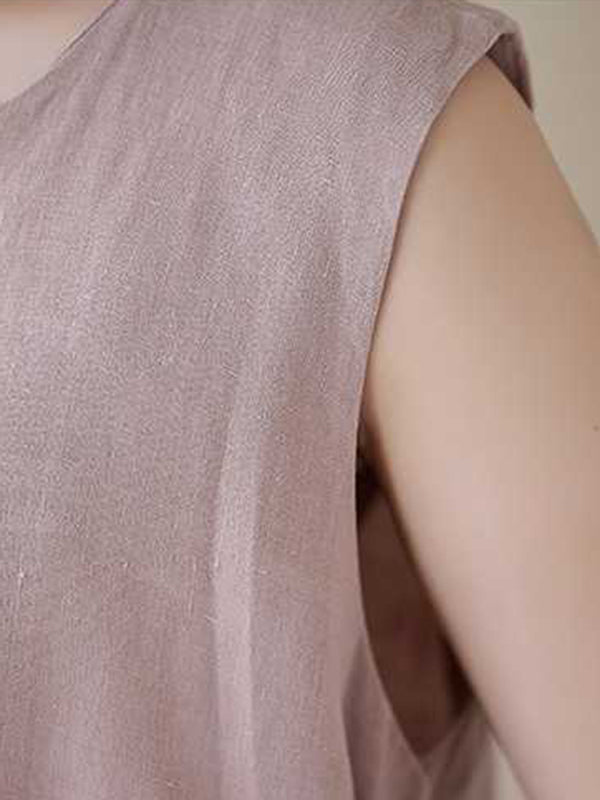 A-line Loose Color Round-neck Midi Dresses