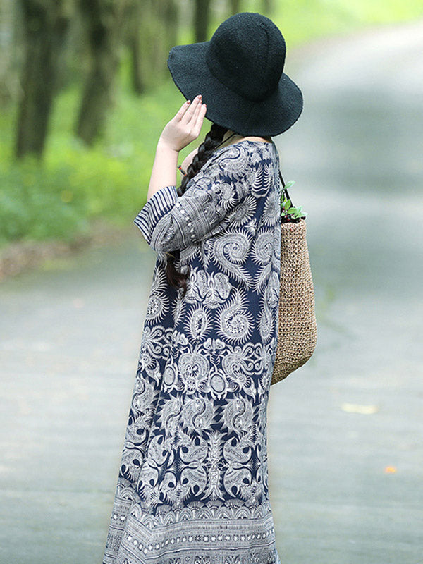 Cotton Blend Printing Midi Dresses