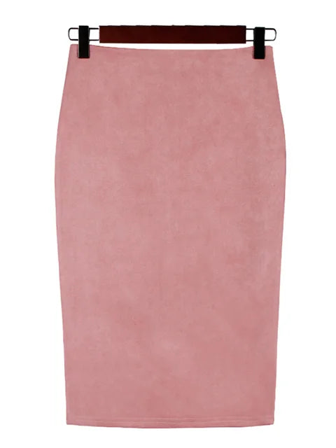 Suede Color Pencil Skirt Female Autumn Winter High Waist Bodycon Split Thick Stretchy Skirts