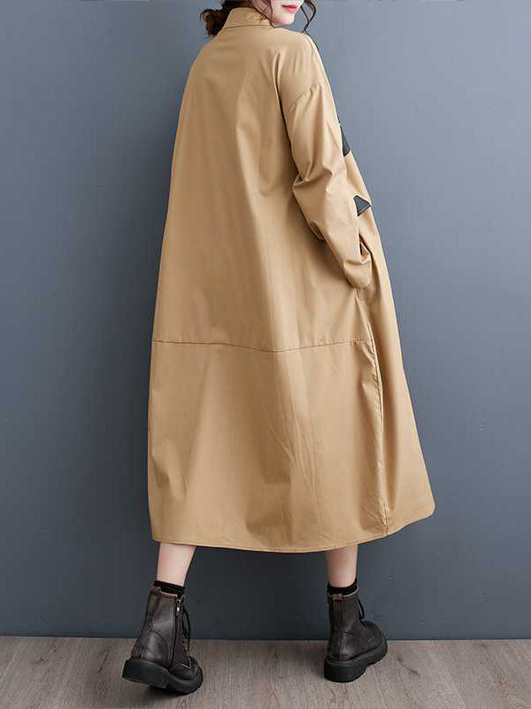 A-line Long Sleeves Asymmetric Buttoned Polka Dot Split-joint Lapel Midi Dresses