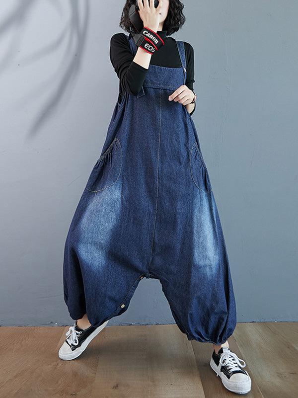 Simple Denim Buttoned Overalls&dress