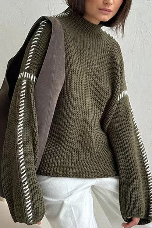 Street Turtleneck Colorblock Pullover Sweater
