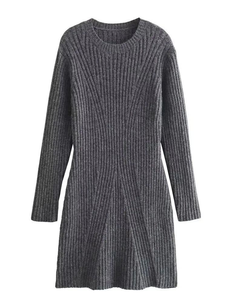Knit Ribbed Dress Female High Waist Loose Patchwork Commute Party Dress Knitwear Mini Dress