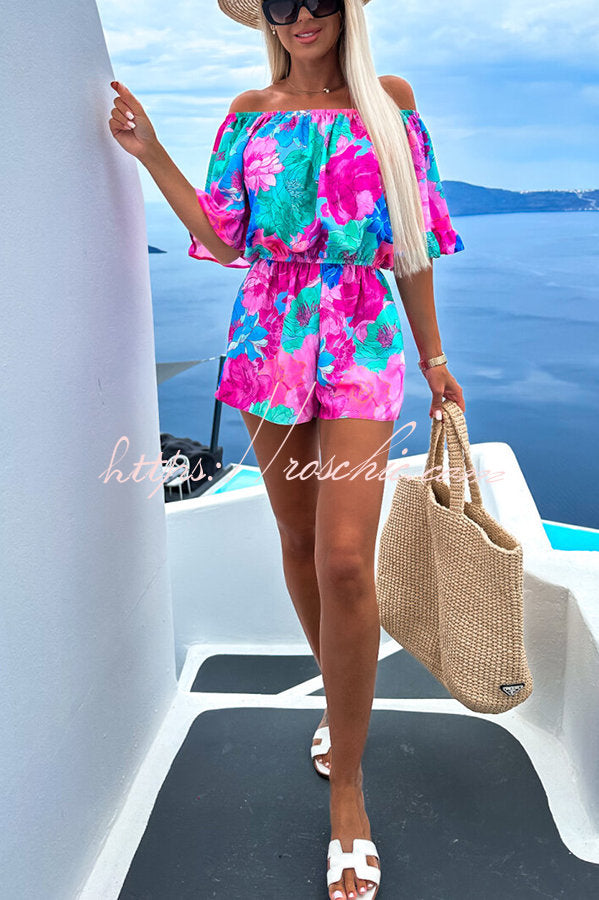 Meet at Sunset Printed Off Shoulder Belted Loose Romper