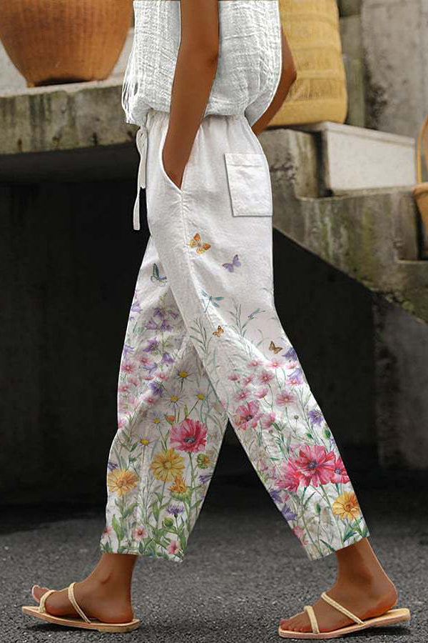 Unique Printed Button Pocket Pants
